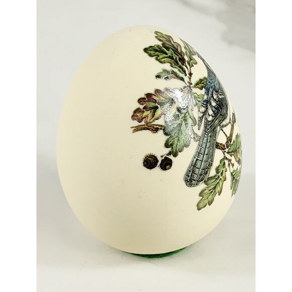 Paperweight Blue Jay Egg Bird Ceramic 2 3/4" Hand Painted Home Decor 90s Accent - Picture 8 of 12